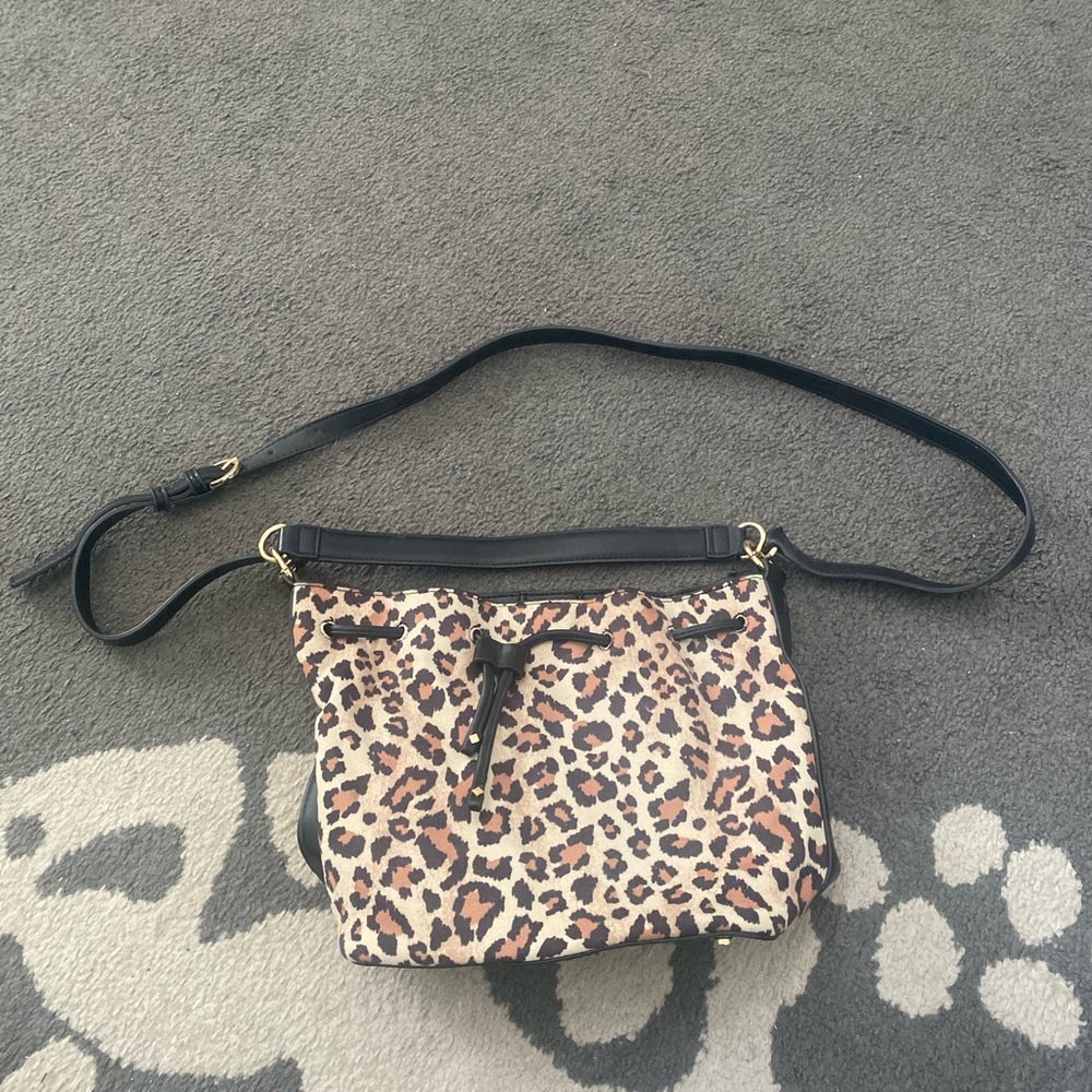 Leopard Print Crossbody Bag with Black Trim